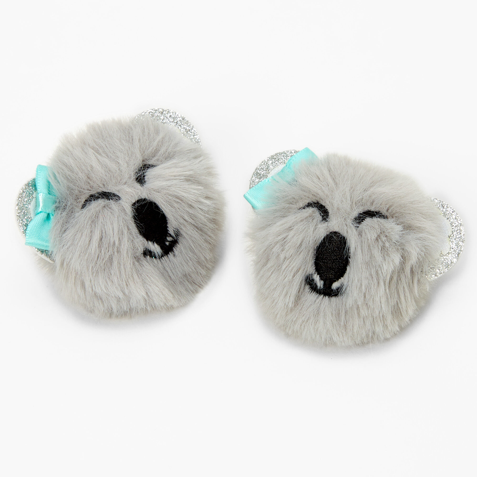 2 X Fluffy real mink gray pom pom hair clips cute pins
